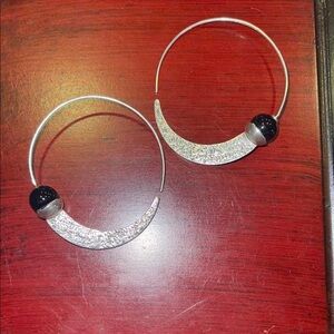 Silpada Sterling Silver Crescent Hoop Earrings with Black Onyx Bead